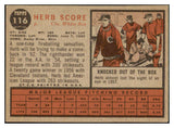 1962 Topps Baseball #116 Herb Score White Sox EX 468212