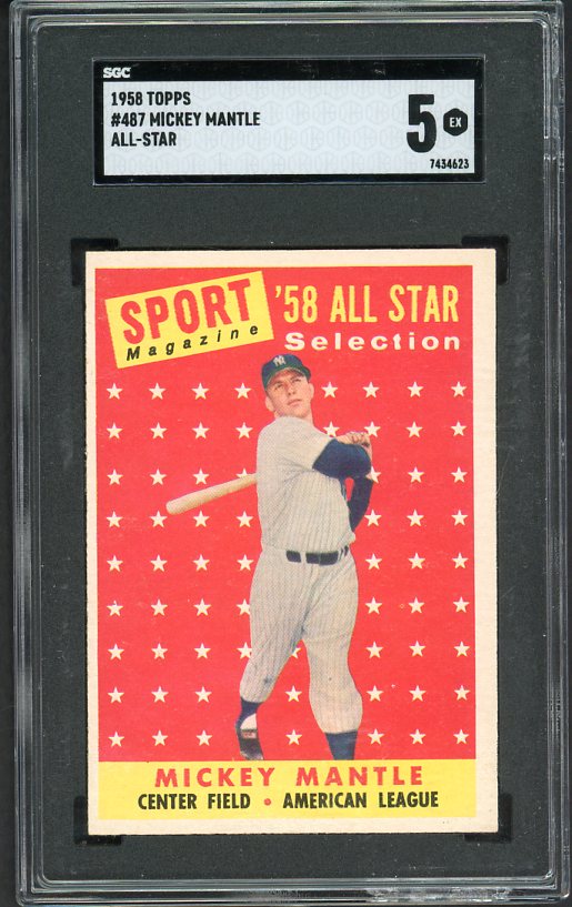 1958 Topps Baseball #487 Mickey Mantle A.S. Yankees SGC 5 EX 468472