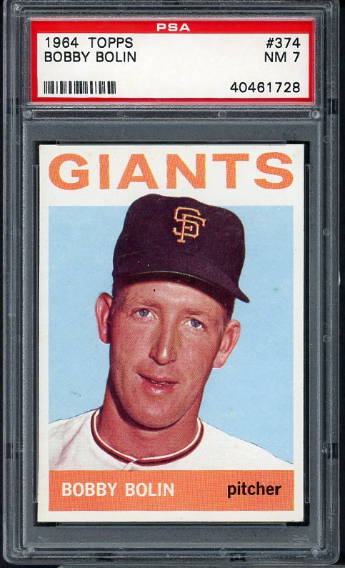 1964 Topps Baseball #374 Bobby Bolin Giants PSA 7 NM 468483