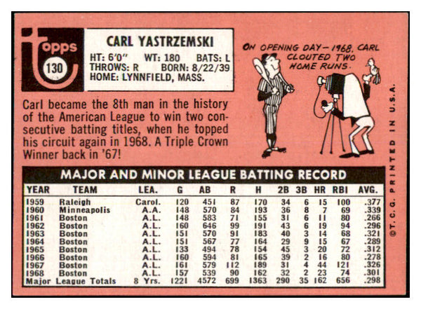 1969 Topps Baseball #130 Carl Yastrzemski Red Sox EX-MT 468682