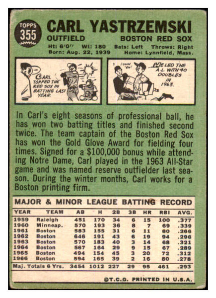 1967 Topps Baseball #355 Carl Yastrzemski Red Sox VG 468988