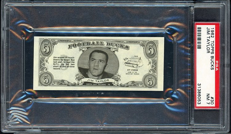 1962 Topps Football Bucks #030 Jim Taylor Packers PSA 7 NM