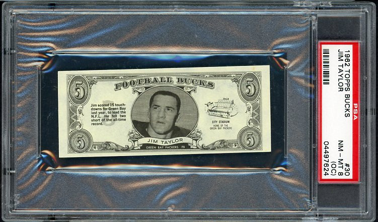 1962 Topps Football Bucks #030 Jim Taylor Packers PSA 8 NM/MT oc