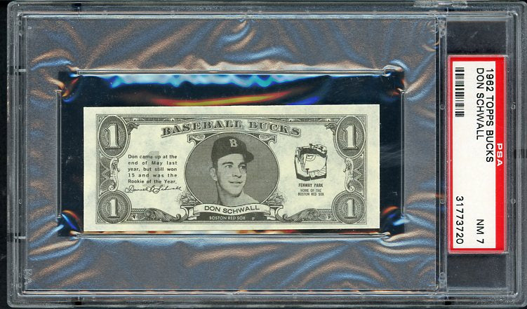 1962 Topps Baseball Bucks Don Schwall Red Sox PSA 7 NM