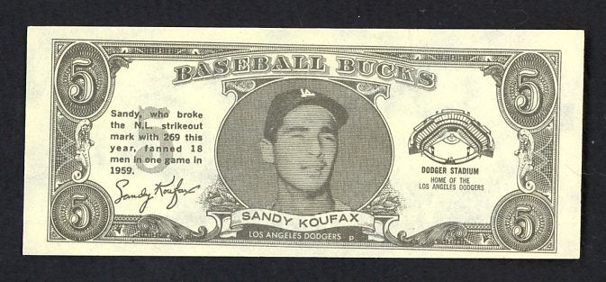 1962 Topps Baseball Bucks Sandy Koufax Dodgers EX-MT/NR-MT 469154