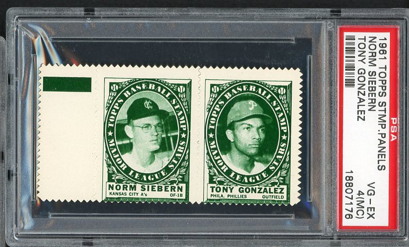 1961 Topps Baseball Stamp Panel Norm Siebern Tony Gonzalez PSA 4 VG-EX mc