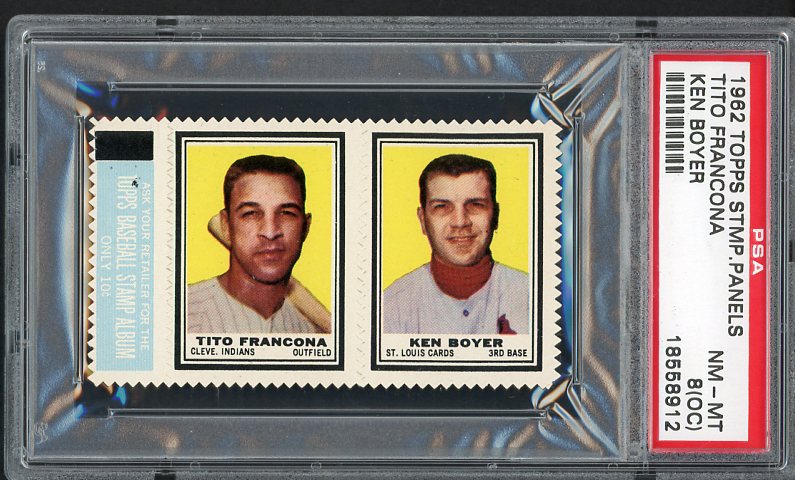 1962 Topps Baseball Stamp Panel Tito Francona Ken Boyer PSA 8 NM/MT oc