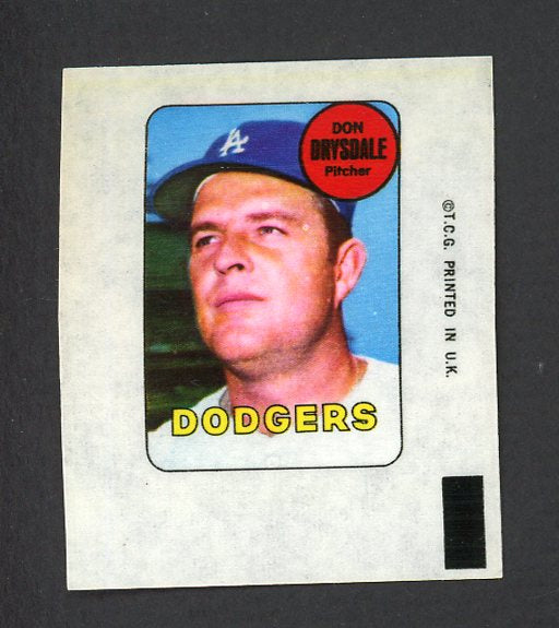 1969 Topps Baseball Decals Don Drysdale Dodgers EX-MT 470486