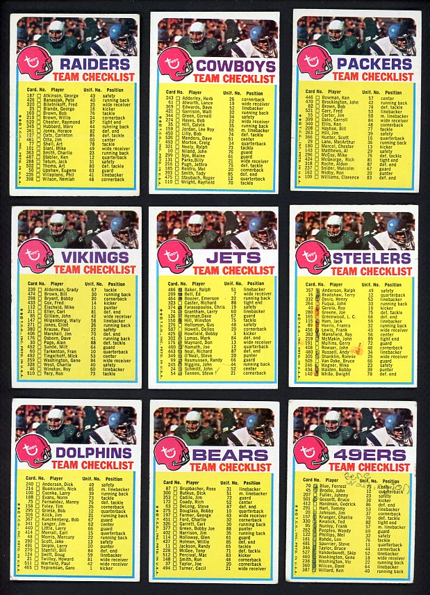 1973 Topps Team Checklist Complete Set VG-EX/EX Raiders Steelers 470530