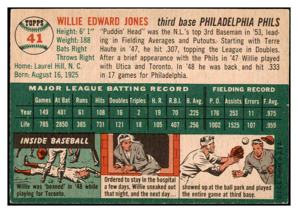 1954 Topps Baseball #041 Willie Jones Phillies EX-MT 470674