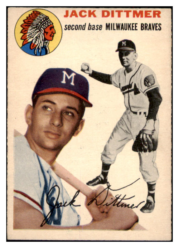 1954 Topps Baseball #053 Jack Dittmer Braves EX-MT 470678