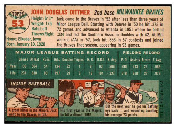 1954 Topps Baseball #053 Jack Dittmer Braves EX-MT 470678