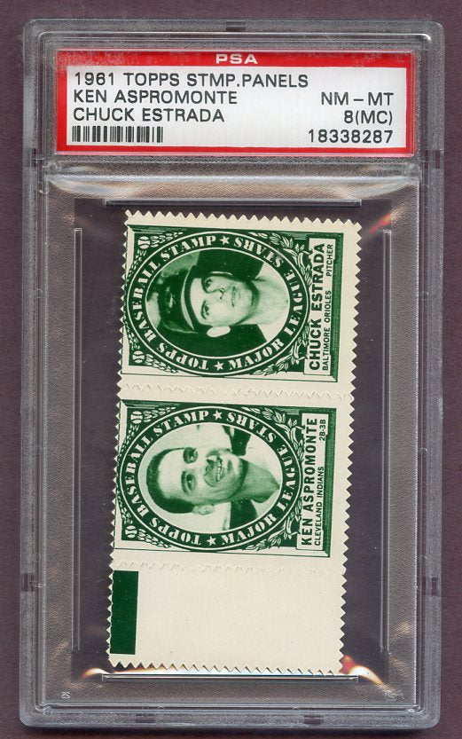 1961 Topps Baseball Stamp Panel Ken Aspromonte Chuck Estrada PSA 8 NM/MT mc