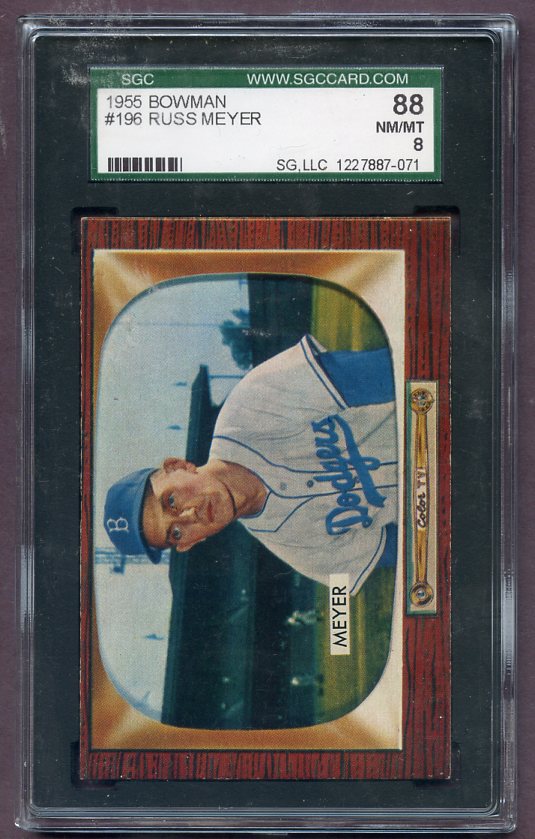1955 Bowman Baseball #196 Russ Meyer Dodgers SGC 8 NM/MT 471527