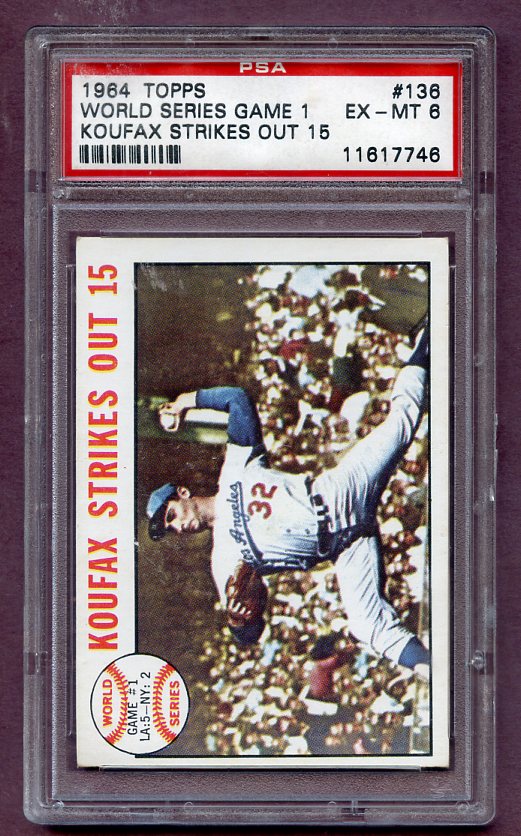 1964 Topps Baseball #136 World Series Game 1 Sandy Koufax PSA 6 EX-MT 471712