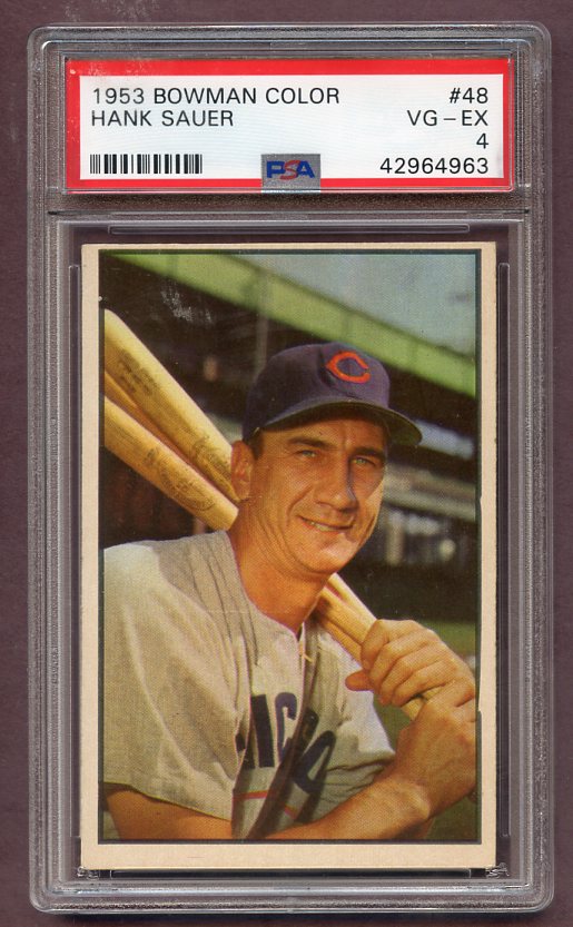 1953 Bowman Color Baseball #048 Hank Sauer Cubs PSA 4 VG-EX 471790