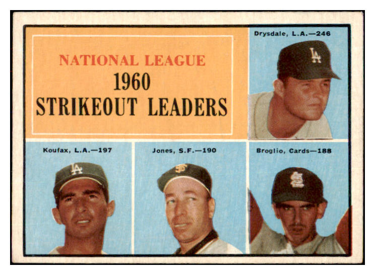 1961 Topps Baseball #049 N.L. Strike Out Leaders Sandy Koufax EX-MT 472002