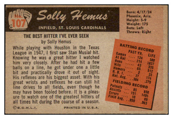1955 Bowman Baseball #107 Solly Hemus Cardinals EX-MT 472366