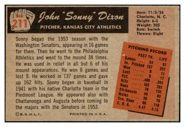 1955 Bowman Baseball #211 Sonny Dixon A's EX-MT 472416