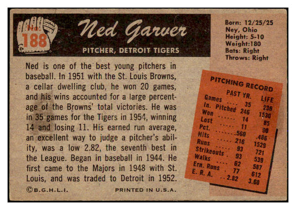 1955 Bowman Baseball #188 Ned Garver Tigers EX-MT 472425