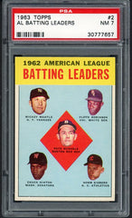 1963 Topps Baseball #002 A.L. Batting Leaders Mickey Mantle PSA 7 NM 472626