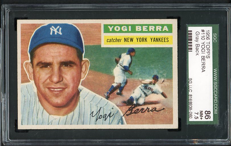 1956 Topps Baseball #110 Yogi Berra Yankees SGC 86 NM+ Gray 472773