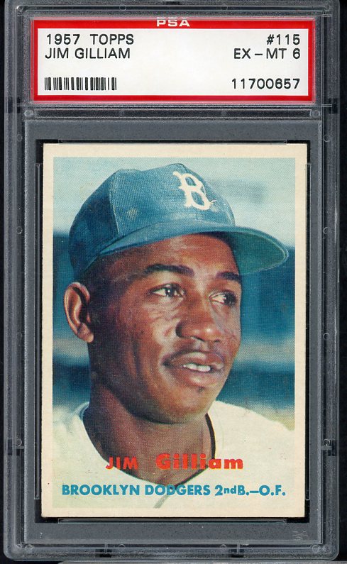 1957 Topps Baseball #115 Jim Gilliam Dodgers PSA 6 EX-MT 472818