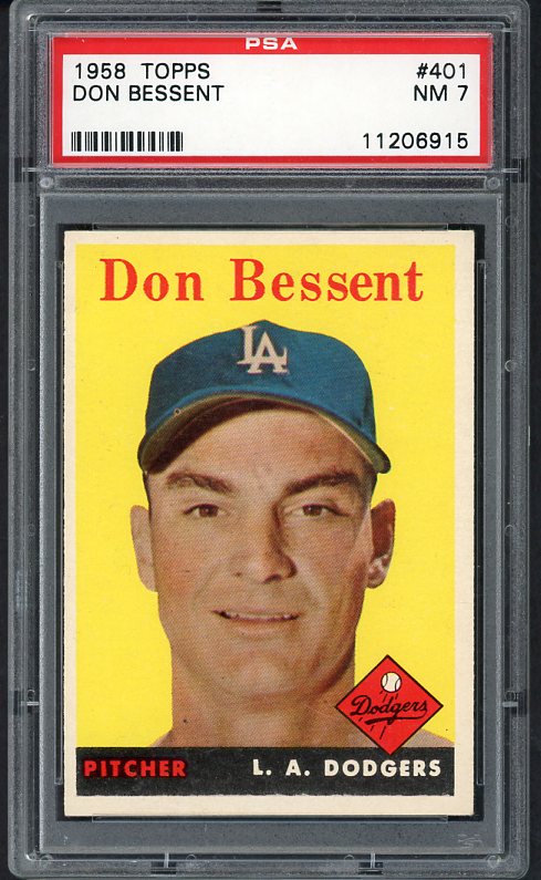 1958 Topps Baseball #401 Don Bessent Dodgers PSA 7 NM 472932