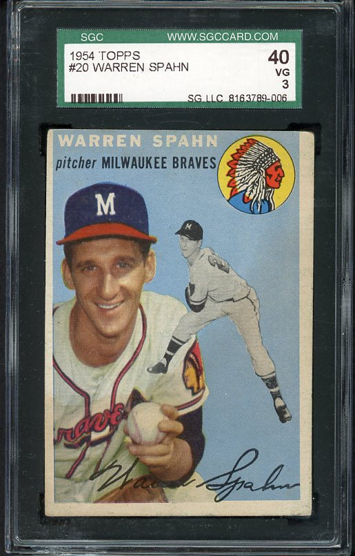 1954 Topps Baseball #020 Warren Spahn Braves SGC 40 VG 472993