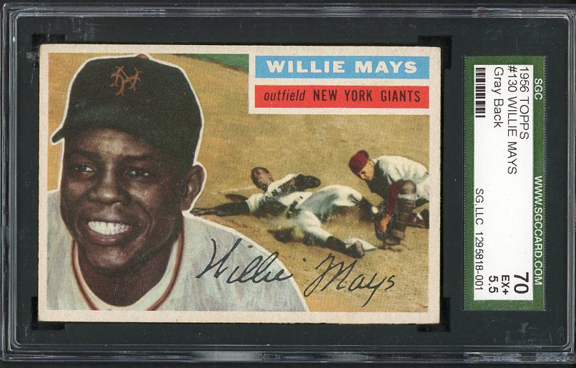 1956 Topps Baseball #130 Willie Mays Giants SGC 70 EX+ Gray 473005