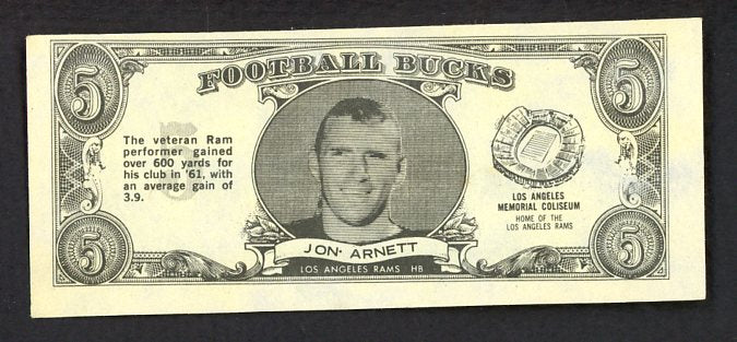 1962 Topps Football Bucks # 37 Jon Arnett Rams EX-MT 473171