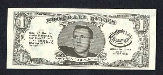 1962 Topps Football Bucks # 33 Fran Tarkenton Vikings NR-MT 473180