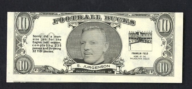1962 Topps Football Bucks # 45 Sonny Jurgensen Eagles VG-EX 473204