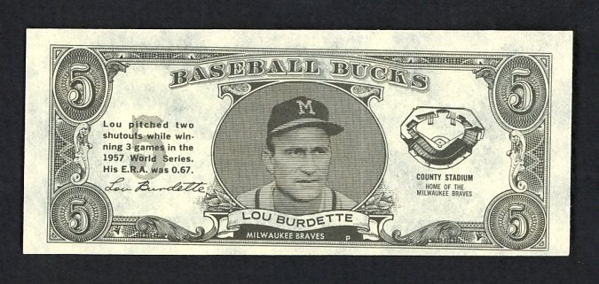 1962 Topps Baseball Bucks Lou Burdette Braves NR-MT 473245