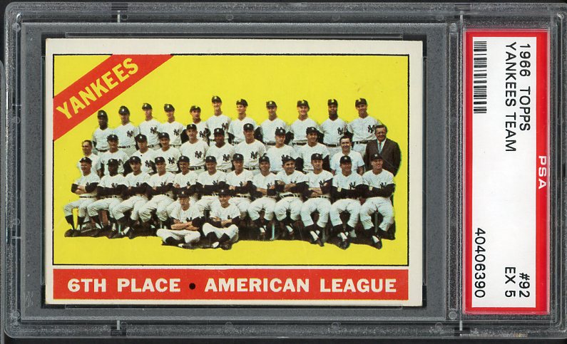1966 Topps Baseball #092 New York Yankees Team PSA 5 EX 473503 Kit Young Cards