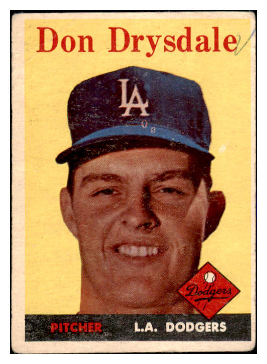1958 Topps Baseball #025 Don Drysdale Dodgers Fair 473654 Kit Young Cards