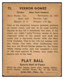 1941 Play Ball #072 Lefty Gomez Yankees VG 473685 Kit Young Cards