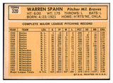 1963 Topps Baseball #320 Warren Spahn Braves EX+/EX-MT 473811 Kit Young Cards