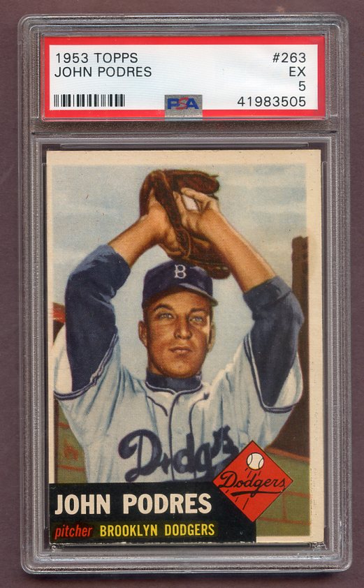 1953 Topps Baseball #263 Johnny Podres Dodgers PSA 5 EX 474015
