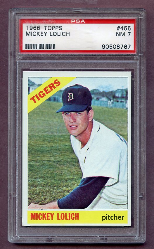 1966 Topps Baseball #455 Mickey Lolich Tigers PSA 7 NM 474439