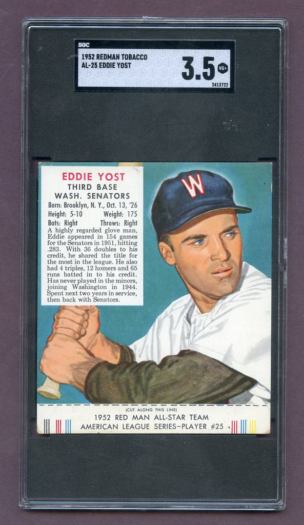 1952 Red Man #025AL Eddie Yost Senators SGC 3.5 VG+ w Tab 474480