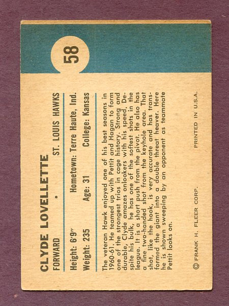 1961 Fleer Basketball #058 Clyde Lovellette IA Hawks EX 474670