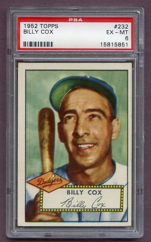 1952 Topps Baseball #232 Billy Cox Dodgers PSA 6 EX-MT 474804