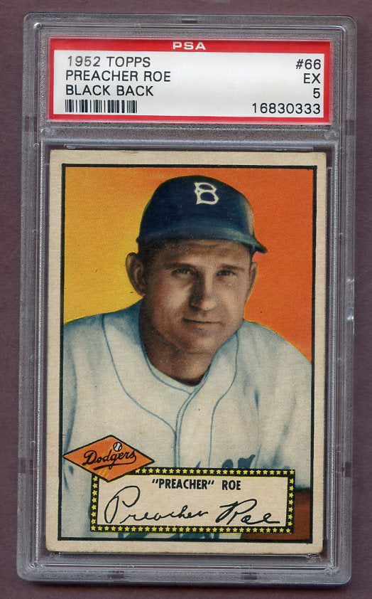 1952 Topps Baseball #066 Preacher Roe Dodgers PSA 5 EX Black 474822