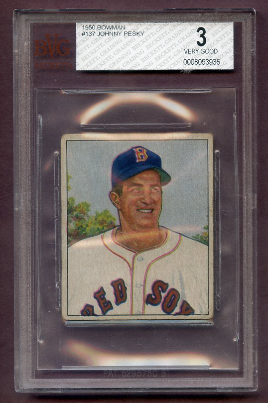 1950 Bowman Baseball #137 Johnny Pesky Red Sox BVG 3 VG 474912