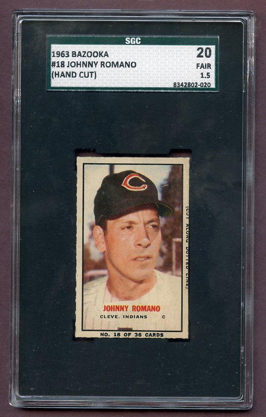 1963 Bazooka Baseball #018 Johnny Romano Indians SGC 20 FR ink back 474942