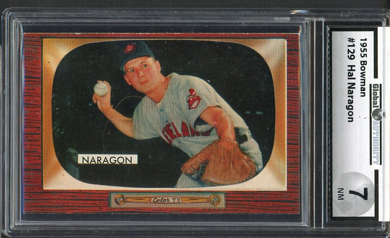 1955 Bowman Baseball #129 Hal Naragon Indians GAI 7 NM 474972