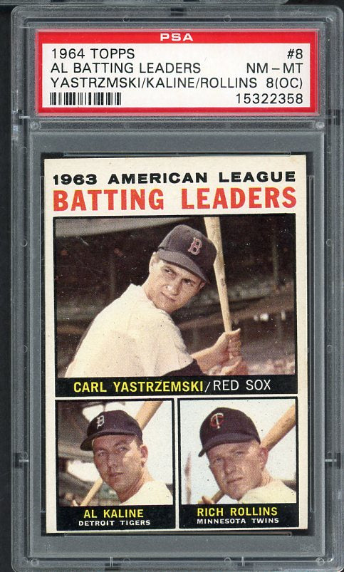 1964 Topps Baseball #008 A.L. Batting Leaders Yastrzemski PSA 8 NM/MT oc 475071