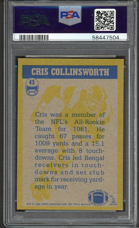 1982 Topps Football #045 Cris Collinsworth IA Bengals PSA 8 NM/MT 4751 ...