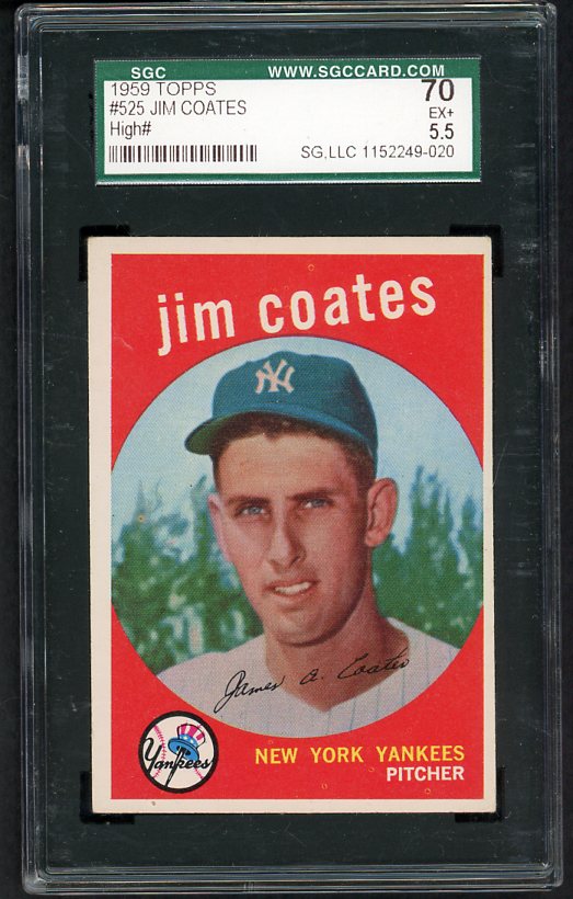 1959 Topps Baseball #525 Jim Coates Yankees SGC 70 EX+ 475160